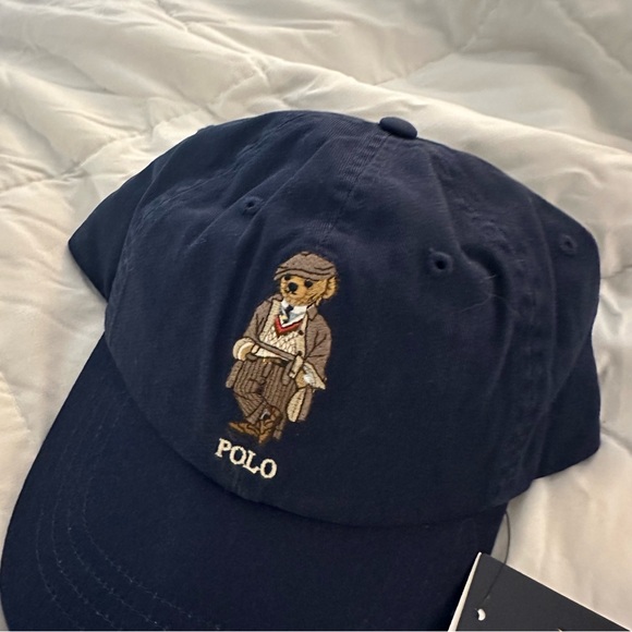 Polo Ralph Lauren Bear Chino Baseball Cap w/ Leather Strap | Navy Blue | New - Picture 2 of 7